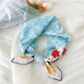 Carré en coton et lin avec motifs café bleus et imprimés floraux orange au style vintage - 22B Théière Fleuri Bleu