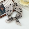 Beige cotton linen square scarf with black floral paisley print in a bow tie style - Beige Waterdrop Floral (17 Cotton) / 58*58cm