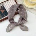 Brown linen cotton scarf featuring white floral patterns and paisley borders with a silk texture - Deep Coffee Waterdrop Floral (18 Cotton) / 58*58cm