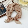 Beige floral cotton linen small square scarf with bohemian print and knotted design - Orange Waterdrop Floral (19 Cotton) / 58*58cm