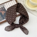Brown chiffon hair scarf with white polka dots tied in a bow for French retro style - Scattered Polka Dot Brown (20 Cotton) / 58*58cm