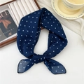 Elegant navy blue polka dot cotton linen scarf with soft texture and white spot pattern - Scattered Polka Dot Navy (21 Cotton) / 58*58cm
