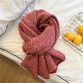 Close-up of red and white herringbone knit scarf texture with a warm cozy feel - 34x180cm / Red (2 Arrow Thin Striped)
