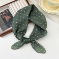 Deep green polka dot cotton linen neck scarf with elegant knot on a lifestyle background - Scattered Polka Dot Green (22 Cotton) / 58*58cm