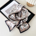 Silk-like long scarf with colorful art letters and gold baroque patterns in beige - Artistic Letters Baroque Beige