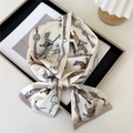 Equestrian print silk skinny scarf in beige featuring horses and stirrup patterns - Equestrian Belt Horse Beige