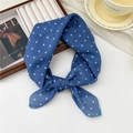 Blue bow-shaped cotton linen scarf with white polka dots for hair or neck accessory - Scattered Polka Dot Blue (24 Cotton) / 58*58cm