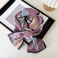 Artistic silk narrow scarf with geometric color block and rose line drawing patterns - Modern Floral Splice Purple Blue