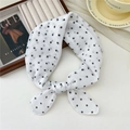 Soft white cotton linen scarf with black polka dots tied in a vintage knot style - Scattered Polka Dot White (26 Cotton) / 58*58cm