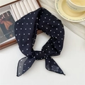 Soft black cotton linen small square scarf with elegant white polka dot patterns - Scattered Polka Dot Black (27 Cotton) / 58*58cm