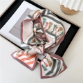 Elegant silk-texture scarf with chain and fringe print in a bow tie shape - Tassel Chain Stripes Beige Orange