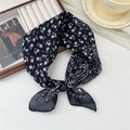 Black cotton linen square scarf with paisley floral print and breathable fabric - Moon Star Paisley Black (29 Cotton) / 58*58cm