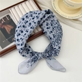 Light blue paisley linen square scarf with floral print tied in an elegant knot - Moon Star Paisley Light Grey (30 Cotton) / 58*58cm