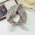 Beige cotton linen paisley scarf with vintage floral print and delicate machine edging - Moon Star Paisley Beige (31 Cotton) / 58*58cm