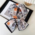 Orange equestrian horse pattern silk scarf with grey accents and black border - Equestrian Helmet Grid Orange Black