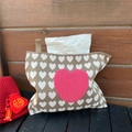Knitted heart pattern tissue box cover with plush pink heart and hanging strap on wood - Pink Heart Style (BB0146) / 25*20cm