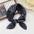 Elegant black cotton linen paisley square scarf with white vintage patterns - Point Floral Black (40 Cotton) / 58*58cm