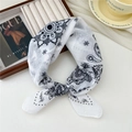 Breathable cotton linen small square scarf with black and white paisley mandala pattern - Point Floral White (42 Cotton) / 58*58cm