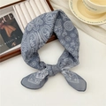 Elegant grey-blue paisley pattern cotton linen small square scarf for women's styling - Porcelain Floral Grey (43 Cotton) / 58*58cm