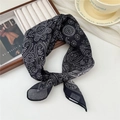 Breathable cotton linen scarf with black and white paisley pattern tied in a knot - Porcelain Floral Black (44 Cotton) / 58*58cm