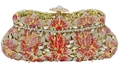 Golden stone clutch with pink and red floral crystal patterns for evening galas - Pink Multicolor Gold