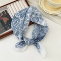 Blue and white paisley cotton linen scarf tied in a bow on a stylish wooden tray - Porcelain Floral Off-White (45 Cotton) / 58*58cm
