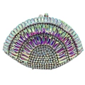 Detail of fan-shaped clutch bag with multi-color AB rhinestones and metal push-lock closure - Silver AB