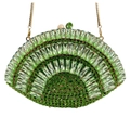 Elegante borsa da sera a ventaglio verde chiaro con cristalli e catena dorata - Verde Mela