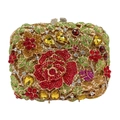 Elegante borsa da sera rosa con strass colorati e motivi di foglie verdi - Oro Multicolore