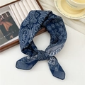 Soft cotton-linen square scarf in navy blue with elegant white paisley patterns - Porcelain Floral Navy (47 Cotton) / 58*58cm