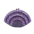 Deep purple fan-shaped evening clutch bag with sparkling crystals and silver frame - Violet