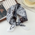 Elegant paisley floral square scarf in earth tones of brown and grey silk fabric - Color Block Paisley White Edge (48 Cotton) / 58*58cm