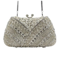 Elegante borsa a mano in cristallo con strass argentati e decoro a vite per matrimoni - Bianco