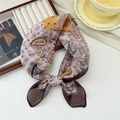 Paisley print silk scarf in brown and mustard yellow, elegant fashion neck wrap - Color Block Paisley Brown Edge (49 Cotton) / 58*58cm