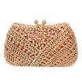 Macro detail of luxury crystal evening clutch bag with geometric rhinestone patterns - Champagne