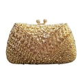 Dettaglio della borsa da sera dorata con cristalli, motivo geometrico di strass e chiusura - Oro / Strass Dorati