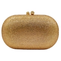Macro scatto della borsa pochette dorata con strass densi e chiusura a doppia sfera - Oro