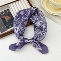 Purple cotton linen square scarf with white paisley print in a soft elegant setup - Round Edge Paisley Purple (50 Cotton) / 58*58cm