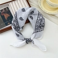 Knot-tied black and white paisley print linen cotton neck scarf with geometric borders - Single Paisley White (51 Cotton) / 58*58cm