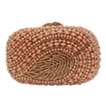 Leaf hollow out crystal evening handbag with pearls and rose gold rhinestones - Champagne Gold