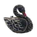 Elegante pochette da sera a forma di cigno con cristalli neri e argento brillanti - Nero Iridescente