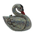 Detail shot of a crystal-encrusted swan evening bag with sparkling rhinestones - Silver AB