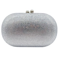 Elegante borsa clutch ovale in argento con strass scintillanti e chiusura a sfera - Argento