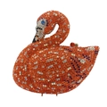 Detailed close-up of orange swan-shaped evening bag with shimmering crystal rhinestones - Orange Multi