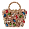 Luxury gold evening clutch with multicolor rhinestones and faux pearl closure - Champagne Multi