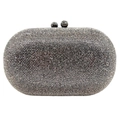 Pochette da sera con strass argento, guscio rigido ovale in cristallo e chiusura a sfera - Grigio