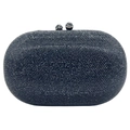 Elegant black crystal clutch bag with a rhinestone encrusted oval hard shell design - Black