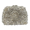 Lussuosa borsa a mano in cristallo a rosa traforata argento con design floreale brillante - Bianco