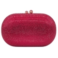 Elegant ruby red rhinestone oval minaudiere clutch bag with sparkling crystal details - Burgundy