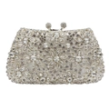 Elegante borsa da sera argento con fiori traforati e strass scintillanti incastonati - Bianco